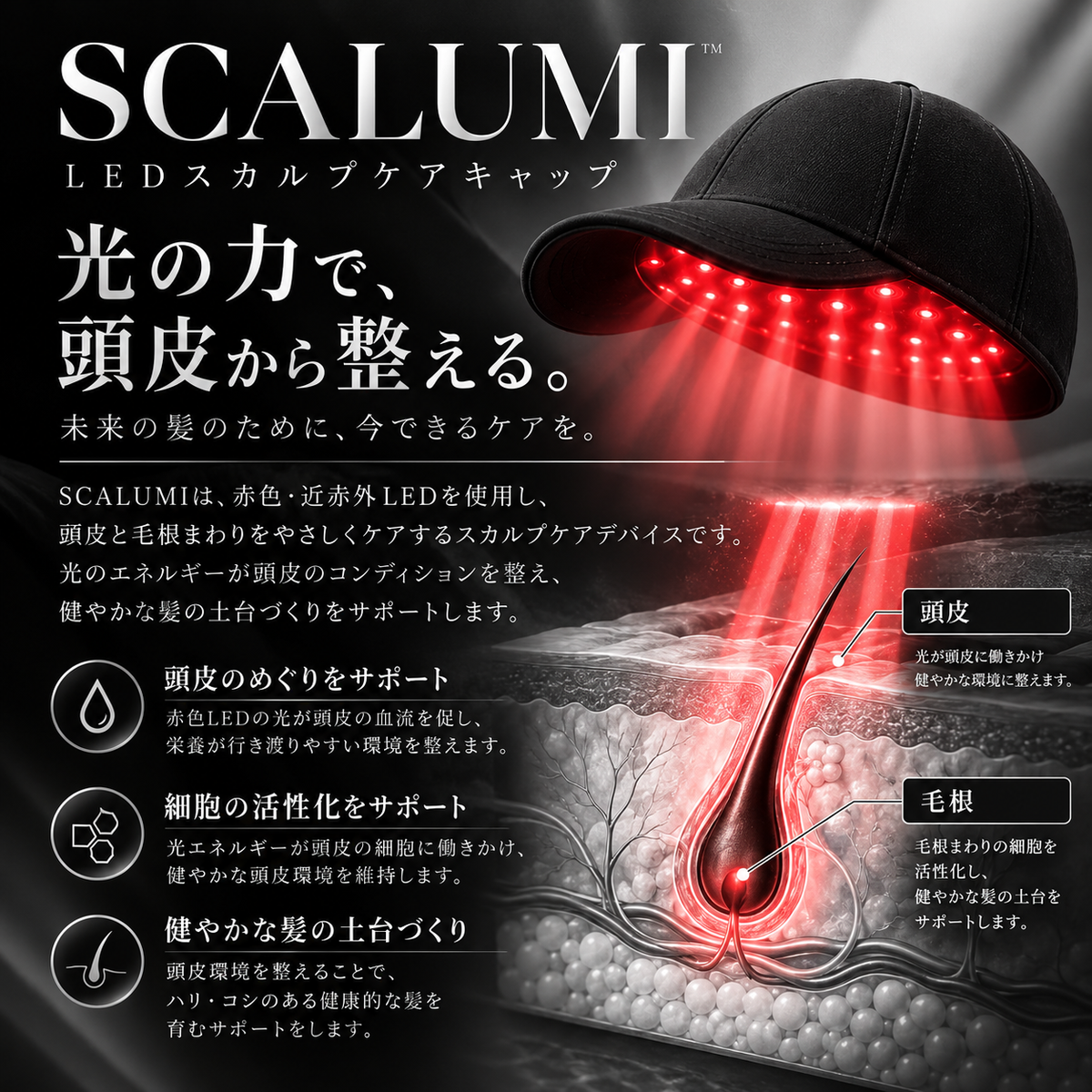 SCALUMI 赤色LED育毛キャップ